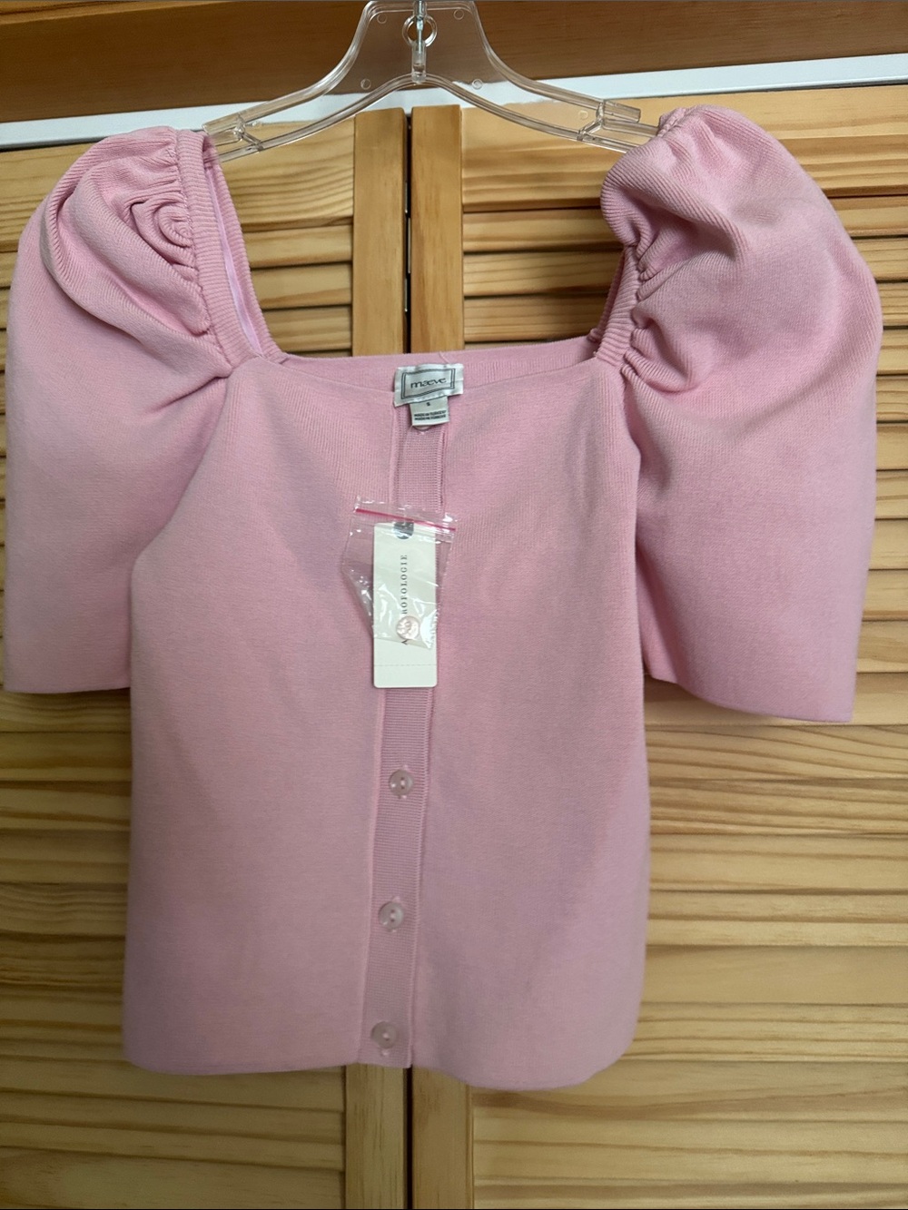 Maeve Pink Puff-Sleeve Cardigan